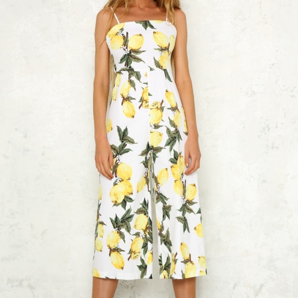 Hello Molly Pants - Hello Molly 4 White & Yellow Lemon Jumpsuit